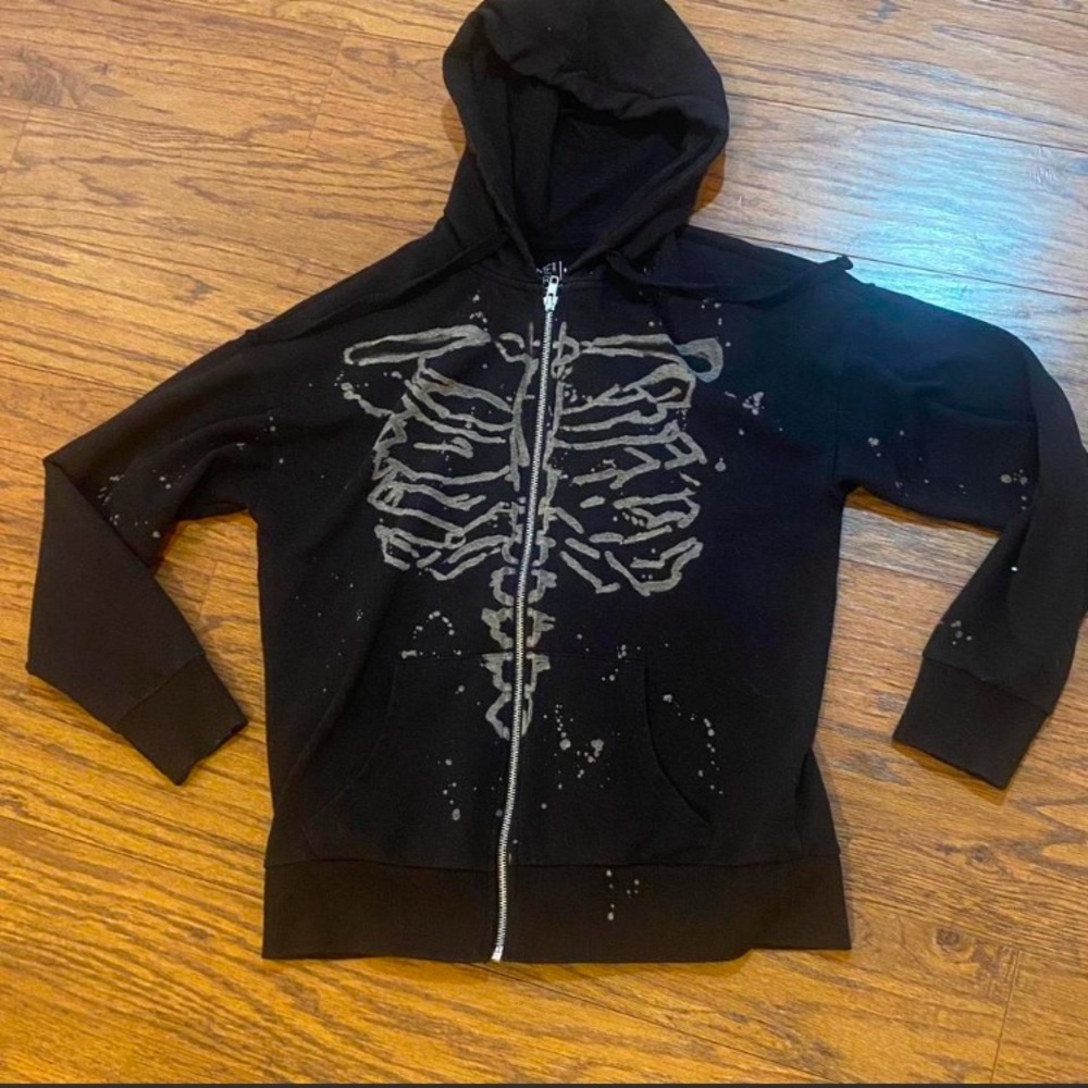 Hand bleached skeleton Zip-Up Hoodie